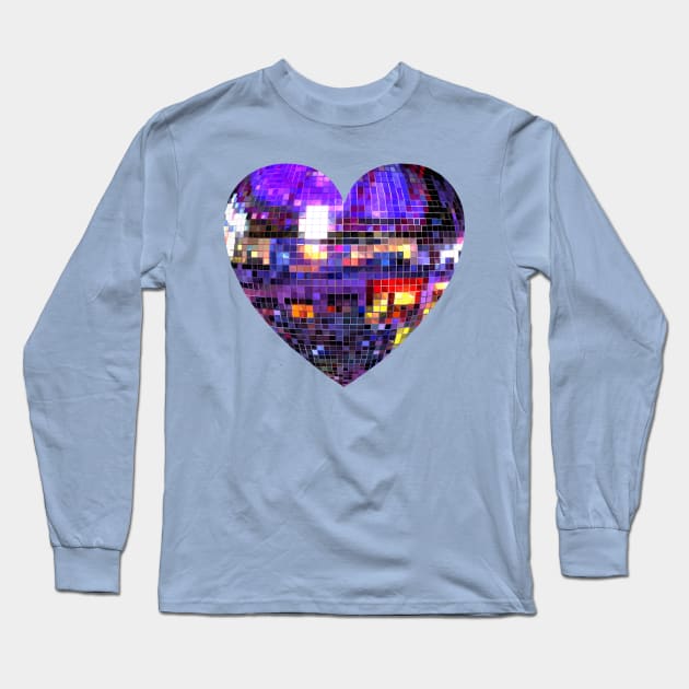 Mirrored Purple Disco Ball Heart Long Sleeve T-Shirt by Art by Deborah Camp